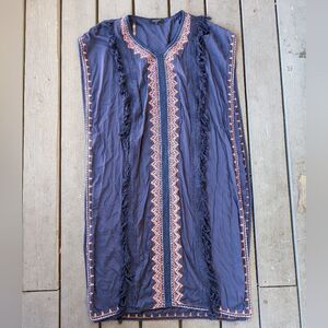 Beulah Style Blue Tassel Embroidered Kimono Poncho M/L Boho Festival‎